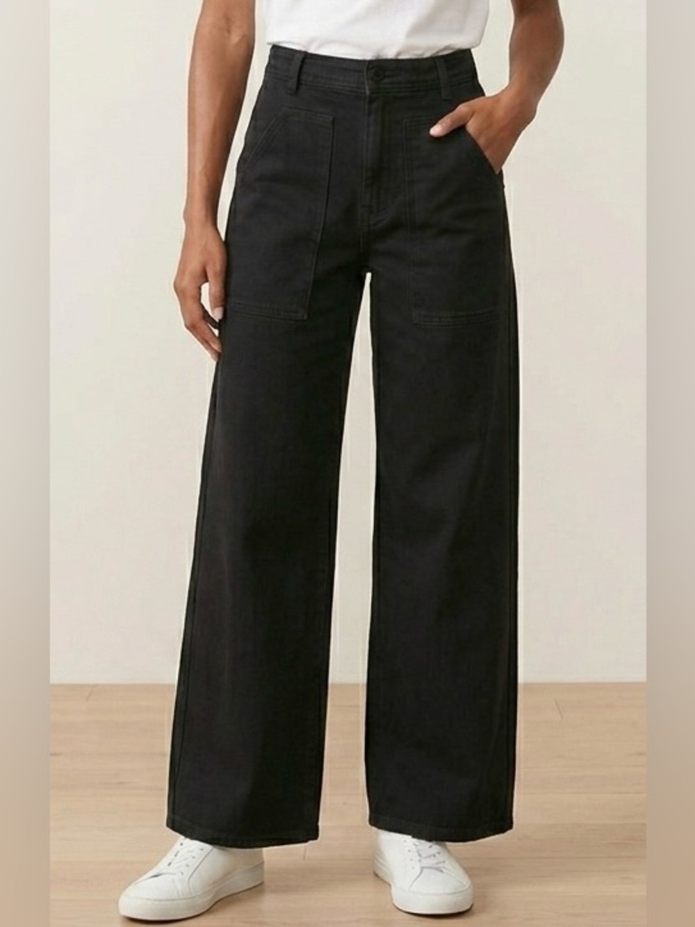 Wilfred Free Aritzia Black Utility Wide Leg Jeans Carpenter Style Size 00